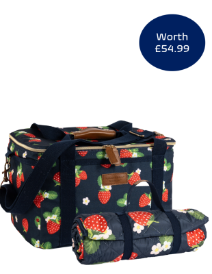 Strawberries & Cream Large Quilted Picnic Blanket and Family Cool Bag