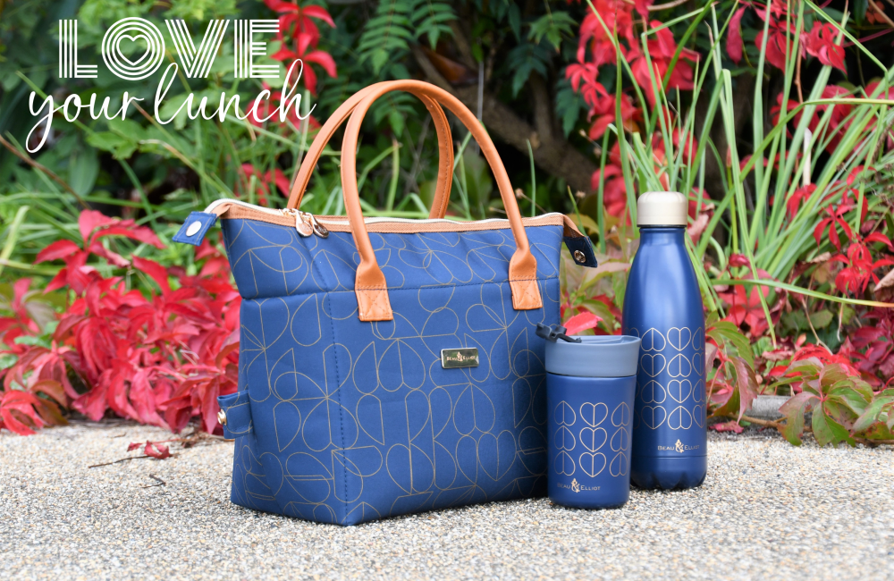 Navy Broken-hearted Convertible Insulated Lunch Bag, Water Bottle and Travel Mug