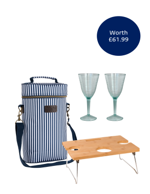 Three Rivers Bottle Bag, Wine Table and 2 x Wine Glasses